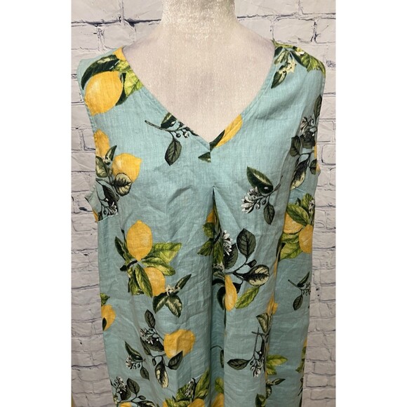 J. Jill LOVE LINEN dress with lemons sleeveless POPOVER SHIFT with pockets Large - Picture 5 of 12